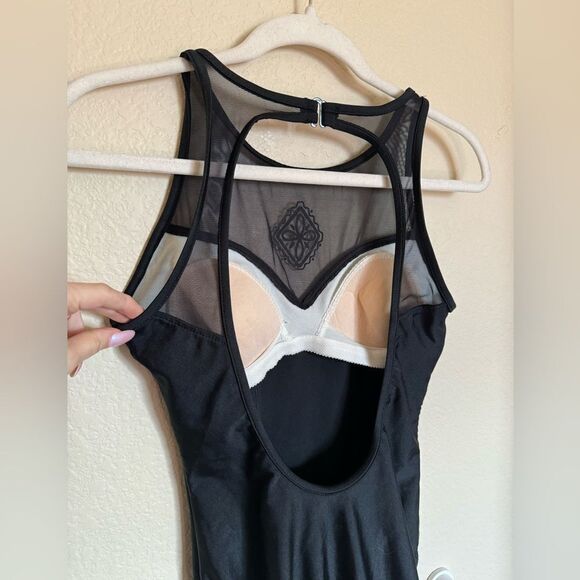 Vintage Jantzen Mesh High Neck Swimsuit Onesie Sz 10 Black Full Coverage Amulet - Picture 4 of 7